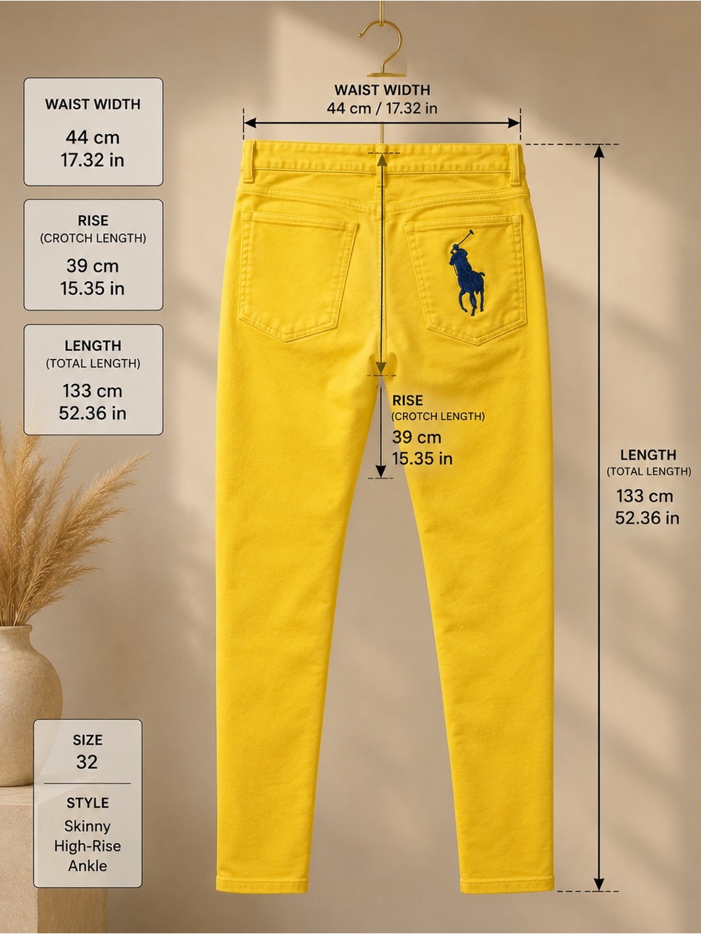 Ralph Lauren Black Label Big Pony Bright Yellow High-Rise Jeans Size 32 - Picture 8 of 11